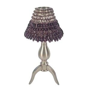 Tealight Candle Holder Brushed Nickel Purple Plum Beaded Shade 11" Heavy weight